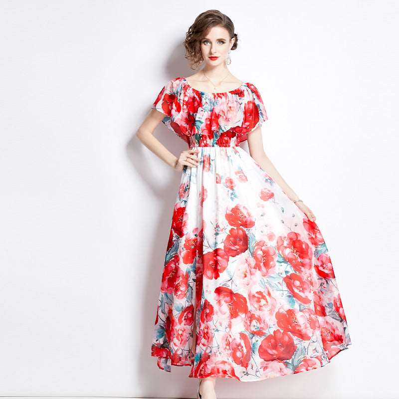 Women's Floral Print Split Chiffon Dress - ChoreGirl