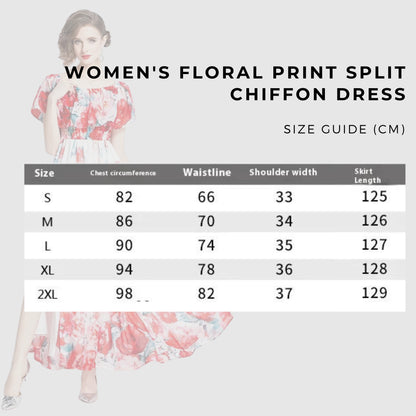 Women's Floral Print Split Chiffon Dress - ChoreGirl
