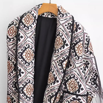 Women's Floral Print Vintage Cotton Padded Cropped Cardigan - ChoreGirl