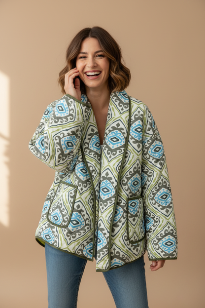 Damen-Cardigan mit Blumenmuster - Vintage, wattiert, kurz geschnitten