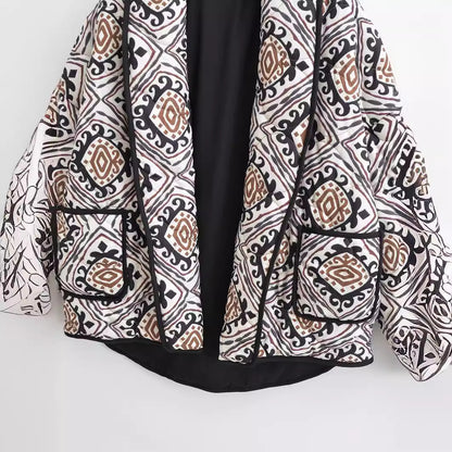 Women's Floral Print Vintage Cotton Padded Cropped Cardigan - ChoreGirl