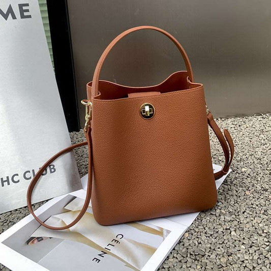 Women's Genuine Leather Messenger Bucket Style Bag - ChoreGirl