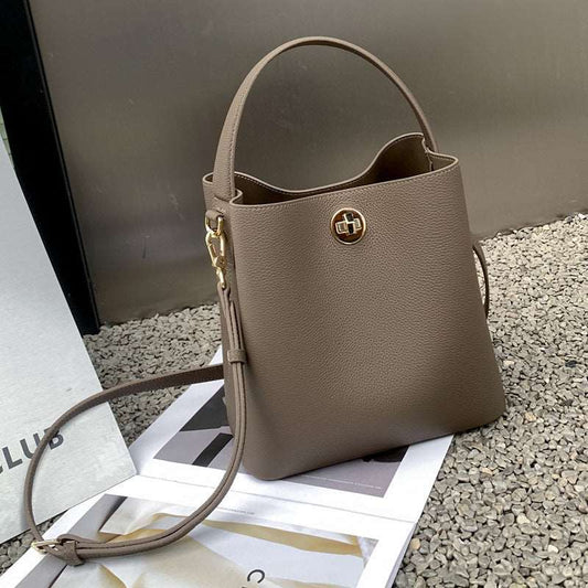 Women's Genuine Leather Messenger Bucket Style Bag - ChoreGirl