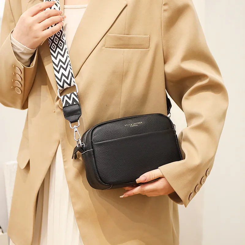 Women's Genuine Leather Small Shoulder Cross-body Bag With Wide Shoulder Strap - ChoreGirl
