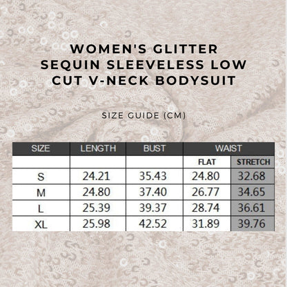 Women's Glitter Sequin Sleeveless Low Cut V-Neck Bodysuit - ChoreGirl