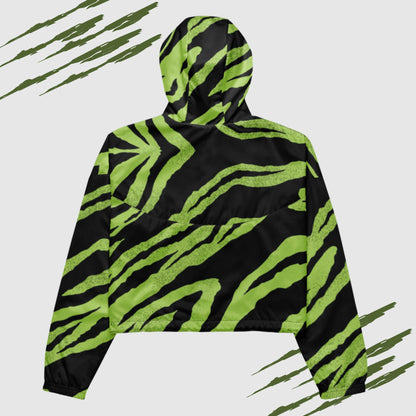 Custom Women’s Green Tiger Pattern Cropped Windbreaker Jacket | PERSONALIZED - ChoreGirl
