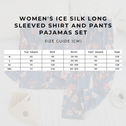 Women's Ice Silk Long Sleeved Shirt and Pants Pajamas Set - ChoreGirl
