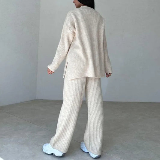 Women's Knit Pattern Sweater, Cardigan Vest and Pants Three Piece Outfit Set - ChoreGirl