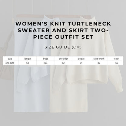 Women's Knit Turtleneck Sweater and Skirt Two-piece Outfit Set - ChoreGirl