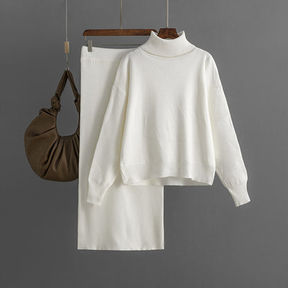 Women's Knit Turtleneck Sweater and Skirt Two-piece Outfit Set - ChoreGirl