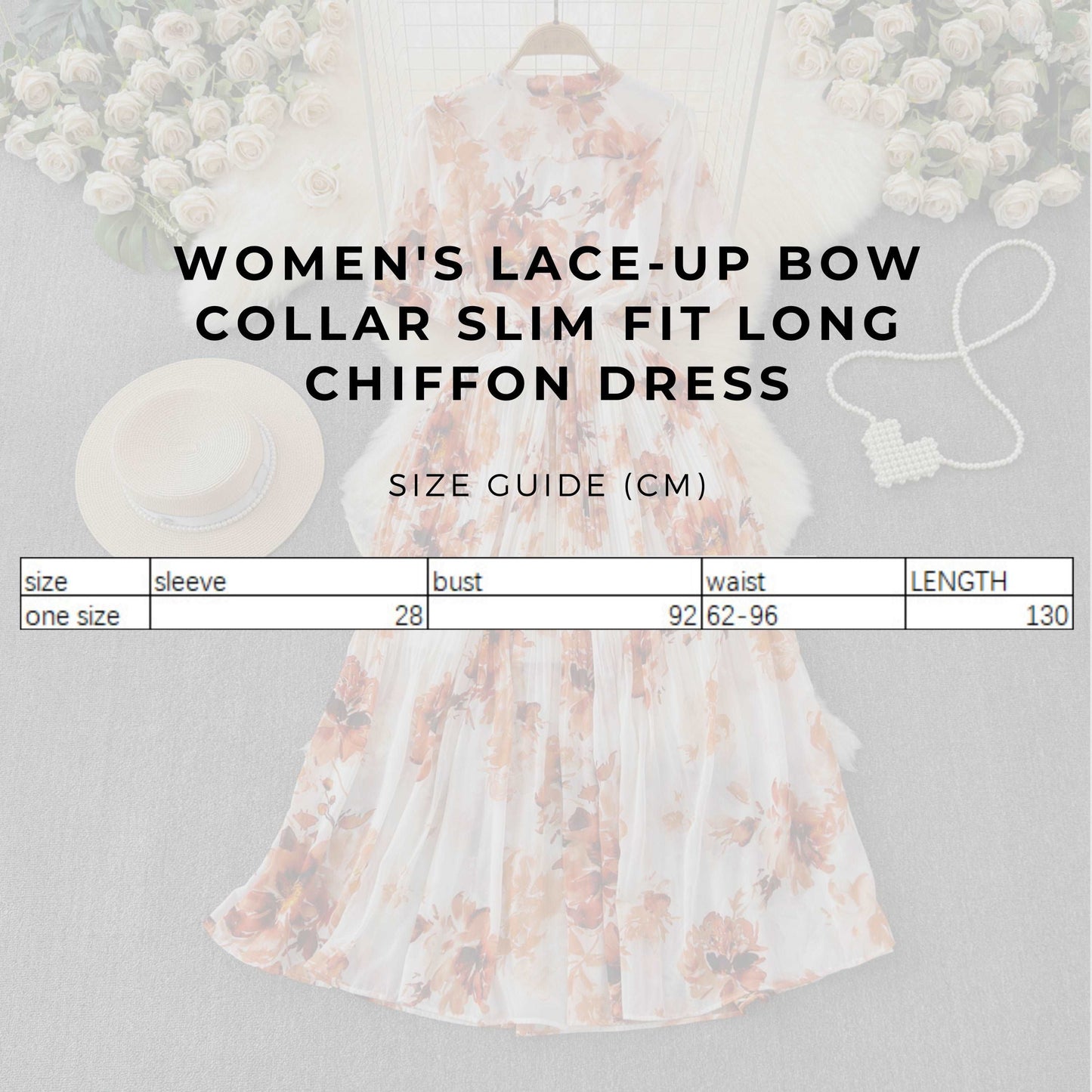Women's Lace-up Bow Collar Slim Fit Long Chiffon Dress - ChoreGirl