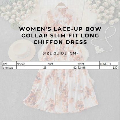 Women's Lace-up Bow Collar Slim Fit Long Chiffon Dress - ChoreGirl