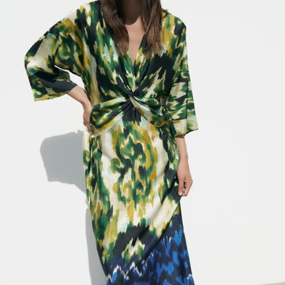 Women's Long Loose Satin V-neck Shirt Dress - ChoreGirl