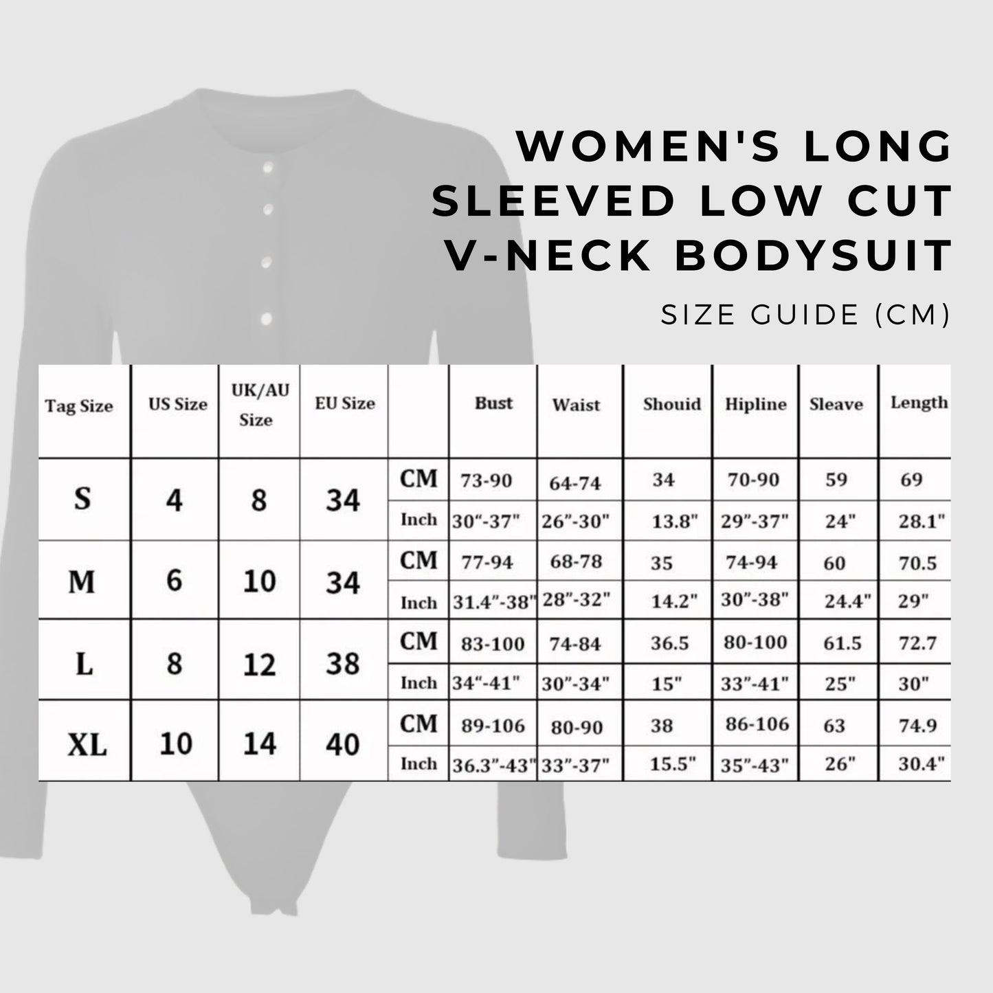 Women's Long Sleeved Low Cut V-Neck Bodysuit - ChoreGirl
