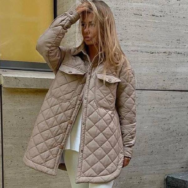 Women's Loose And Warm Rhombus Cotton Padded Autumn/ Spring Jacket - ChoreGirl