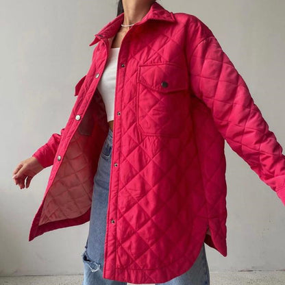 Women's Loose And Warm Rhombus Cotton Padded Autumn/ Spring Jacket - ChoreGirl