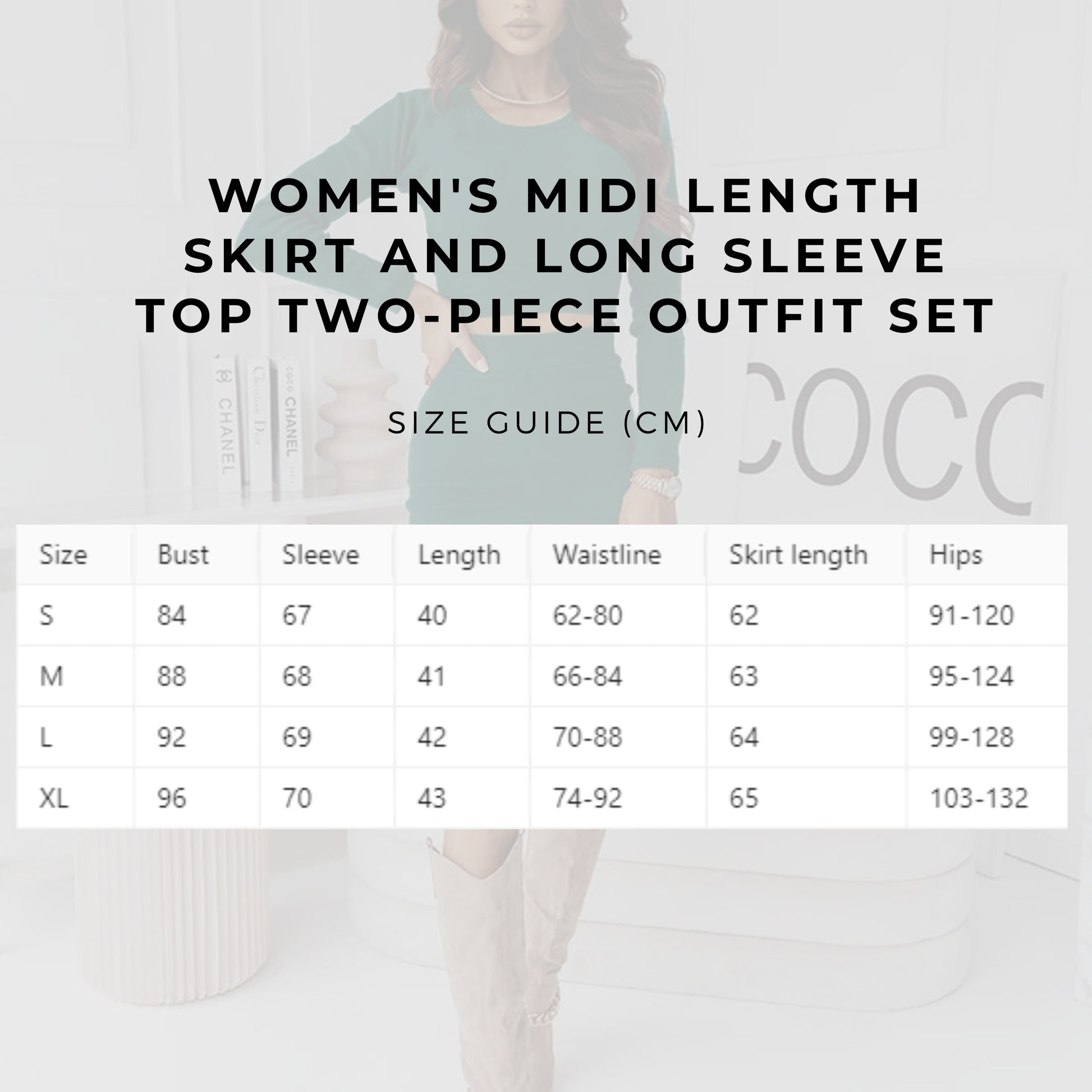 Women's Midi Length Skirt and Long Sleeve Top Two-piece Outfit Set - ChoreGirl