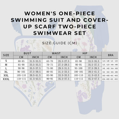 Women's One-piece Swimming Suit and Cover-up Scarf Two-piece Swimwear Set - ChoreGirl