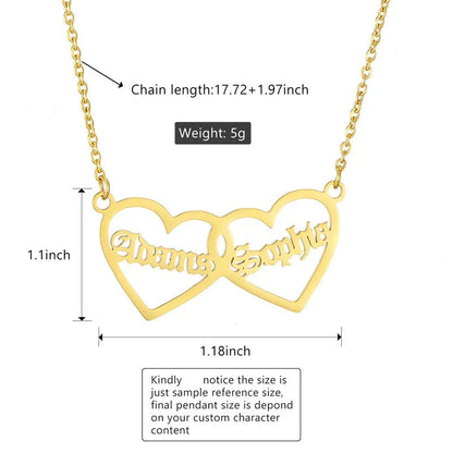 Women's Custom Name and Heart To Heart Necklace | PERSONALIZED - ChoreGirl