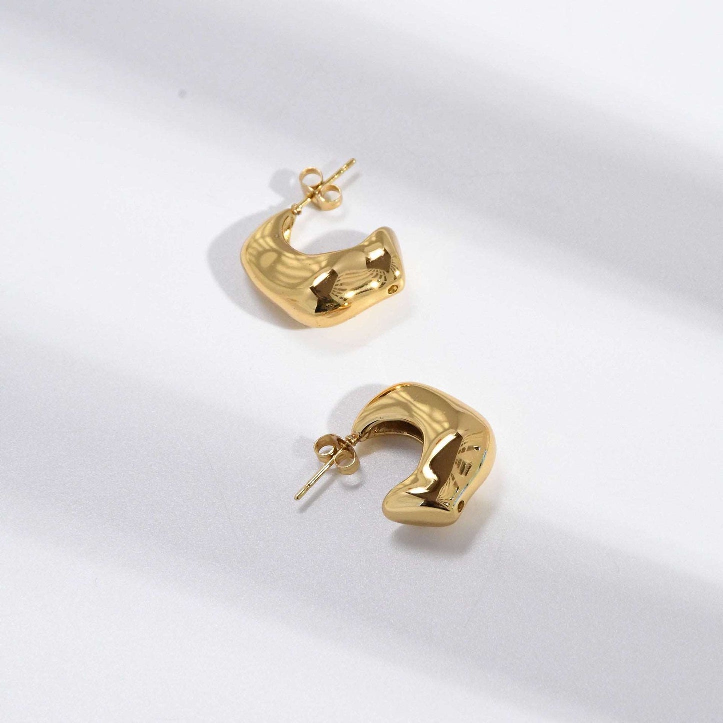 Women's Polished Geometric Metal C-Shaped Earrings - ChoreGirl
