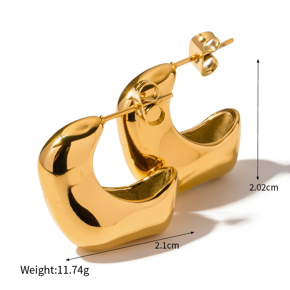 Women's Polished Geometric Metal C-Shaped Earrings - ChoreGirl