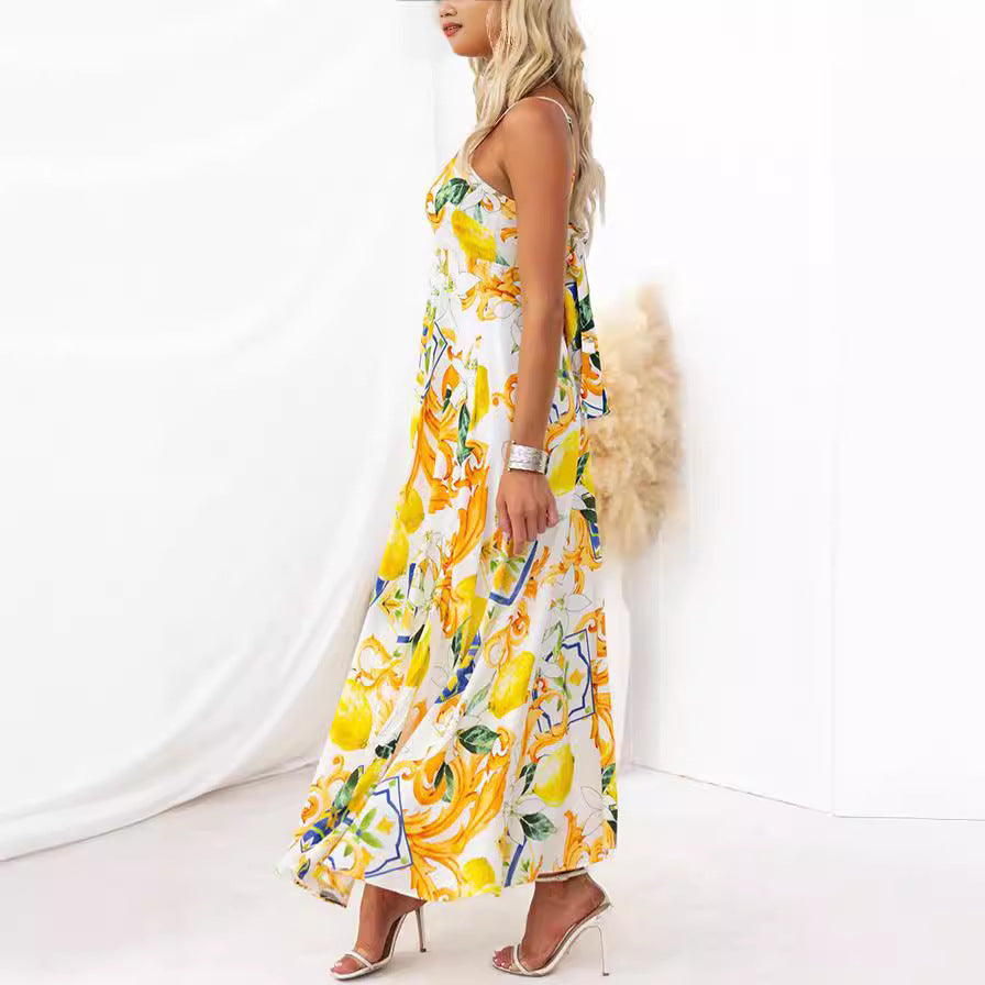 Women's Printed Back Strap Elegant Dress - ChoreGirl