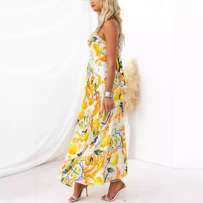Women's Printed Back Strap Elegant Dress - ChoreGirl