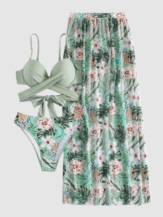 Women's Printed Bikini Three-piece Swimsuit - ChoreGirl