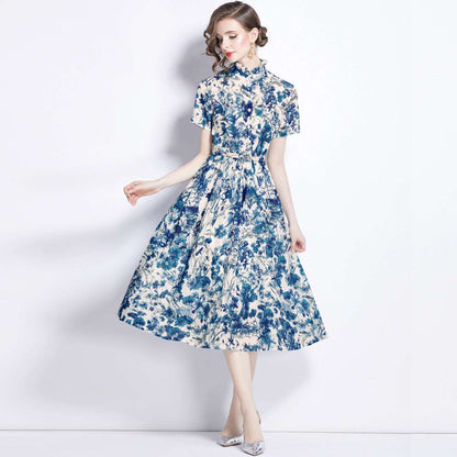 Women's Printed Butterfly Short Sleeve Slim Fit Dress - ChoreGirl