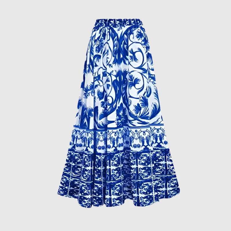 Women's Printed Swimwear One-piece Swimsuit with Cover-Up Long Skirt - ChoreGirl