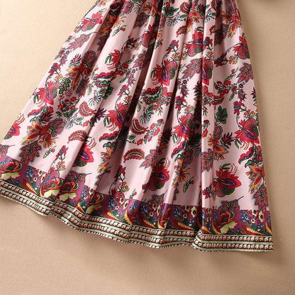 Women's Puff Sleeve Printed Pleated Swing Dress - ChoreGirl