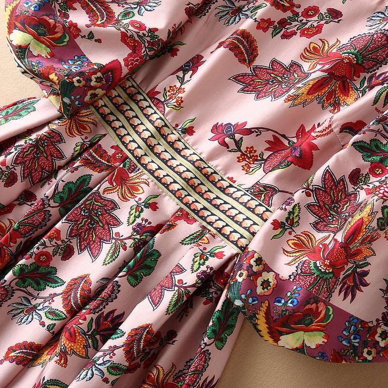 Women's Puff Sleeve Printed Pleated Swing Dress - ChoreGirl