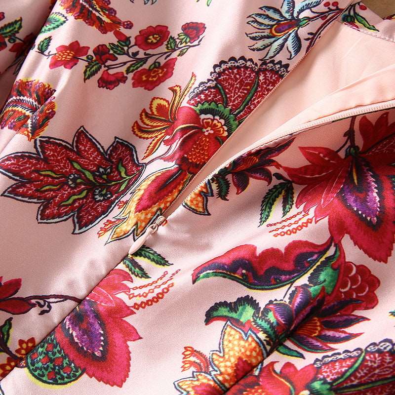 Women's Puff Sleeve Printed Pleated Swing Dress - ChoreGirl