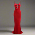 Women's Red Bowknot Velvet Long Tail Dress