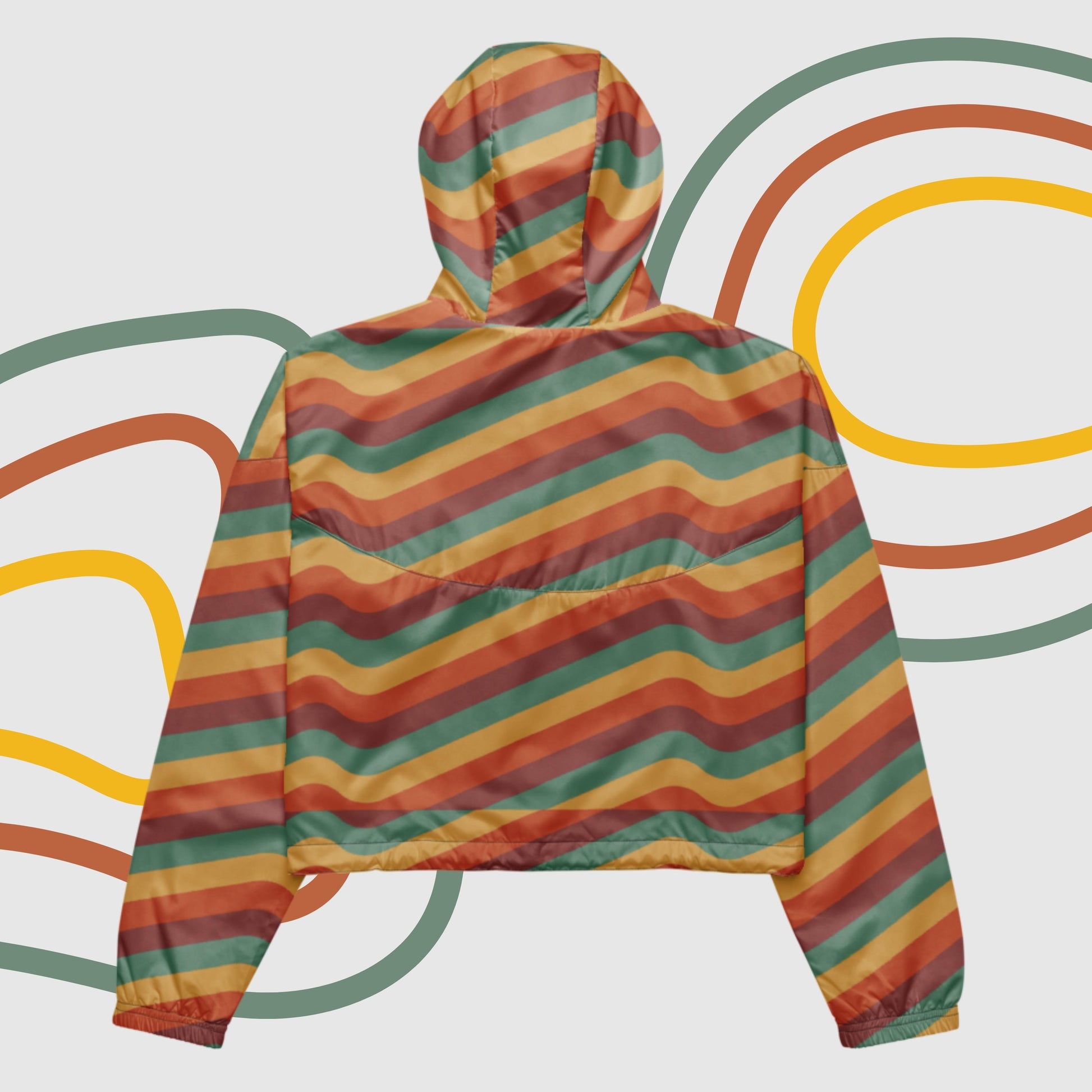 Custom Women’s Retro Wavy Lines Cropped Windbreaker Jacket | PERSONALIZED - ChoreGirl