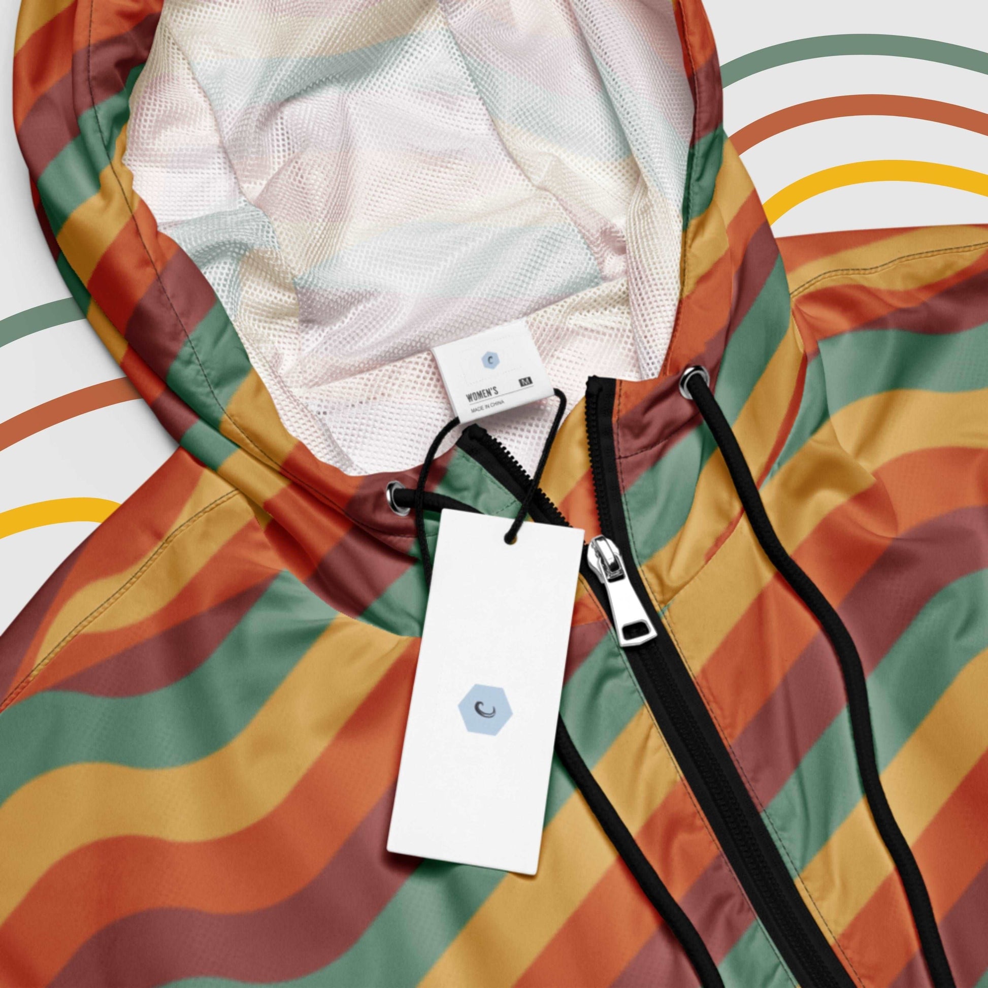 Custom Women’s Retro Wavy Lines Cropped Windbreaker Jacket | PERSONALIZED - ChoreGirl