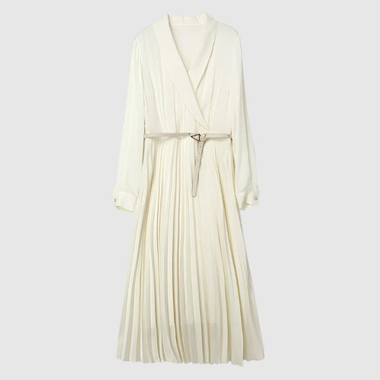 Women's Retro Elegance Silk Pleated Dress - ChoreGirl