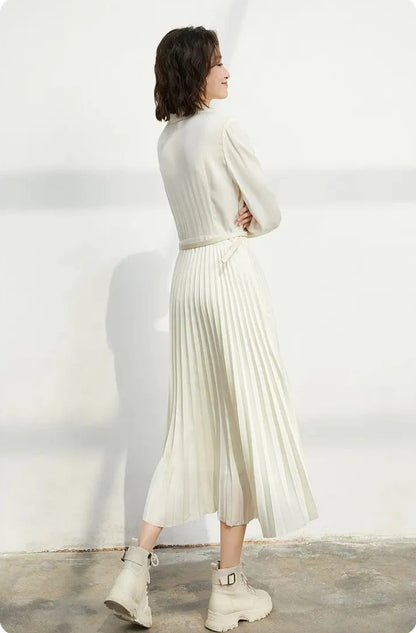 Women's Retro Elegance Silk Pleated Dress - ChoreGirl