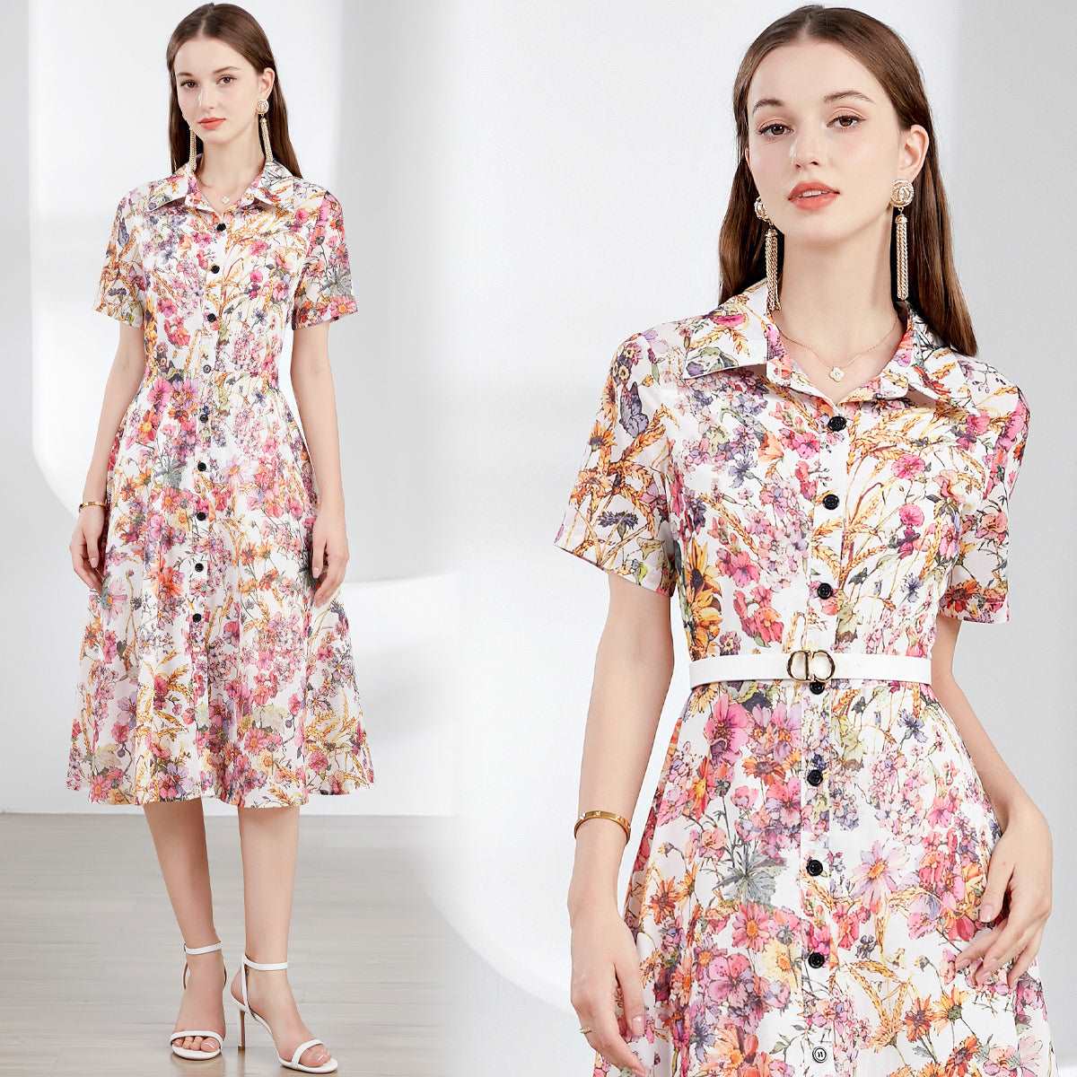 Women's Retro Elegant Shirt Dress (without belt) - ChoreGirl
