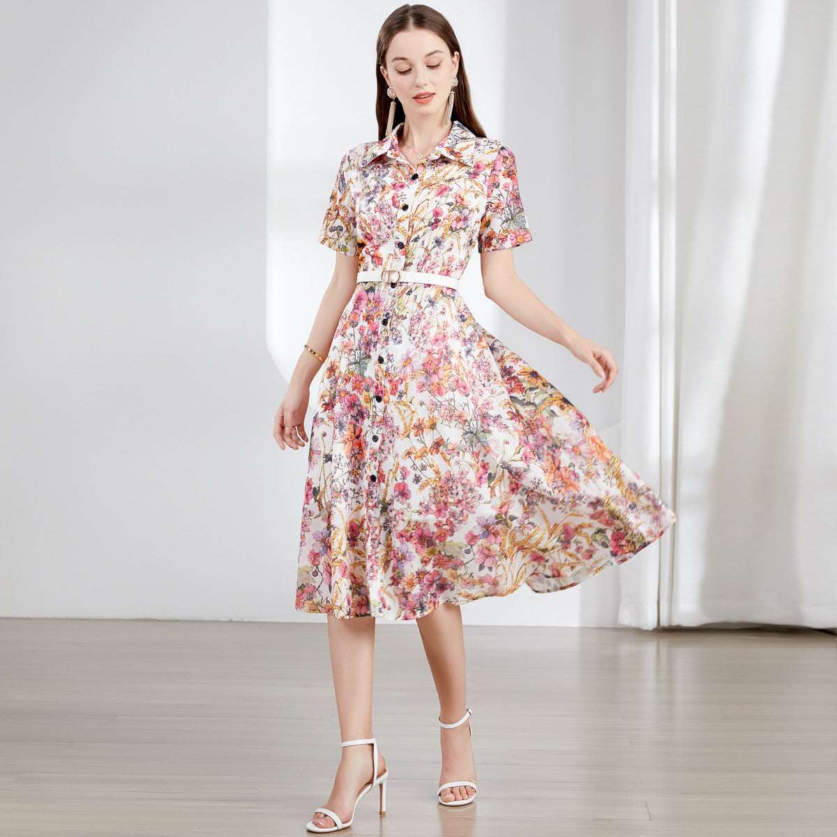 Women's Retro Elegant Shirt Dress (without belt) - ChoreGirl