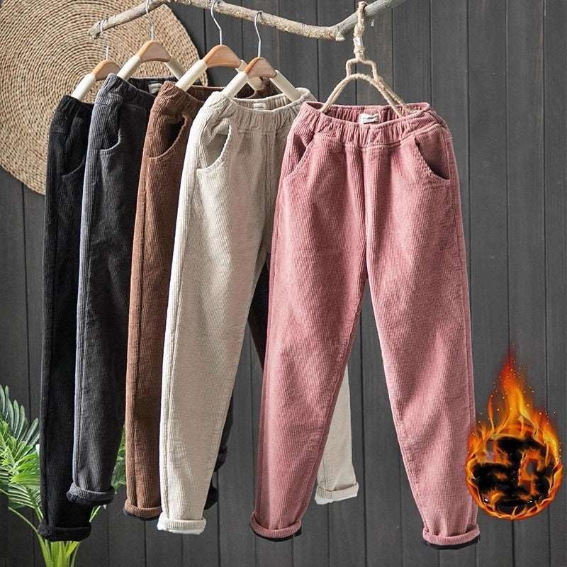 Women's Retro Fleece Lined Warm and Thick Corduroy Pants - ChoreGirl