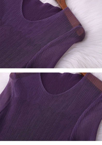 Women's Round Neck Short Sleeved Pleated Slim Fit Dress - ChoreGirl