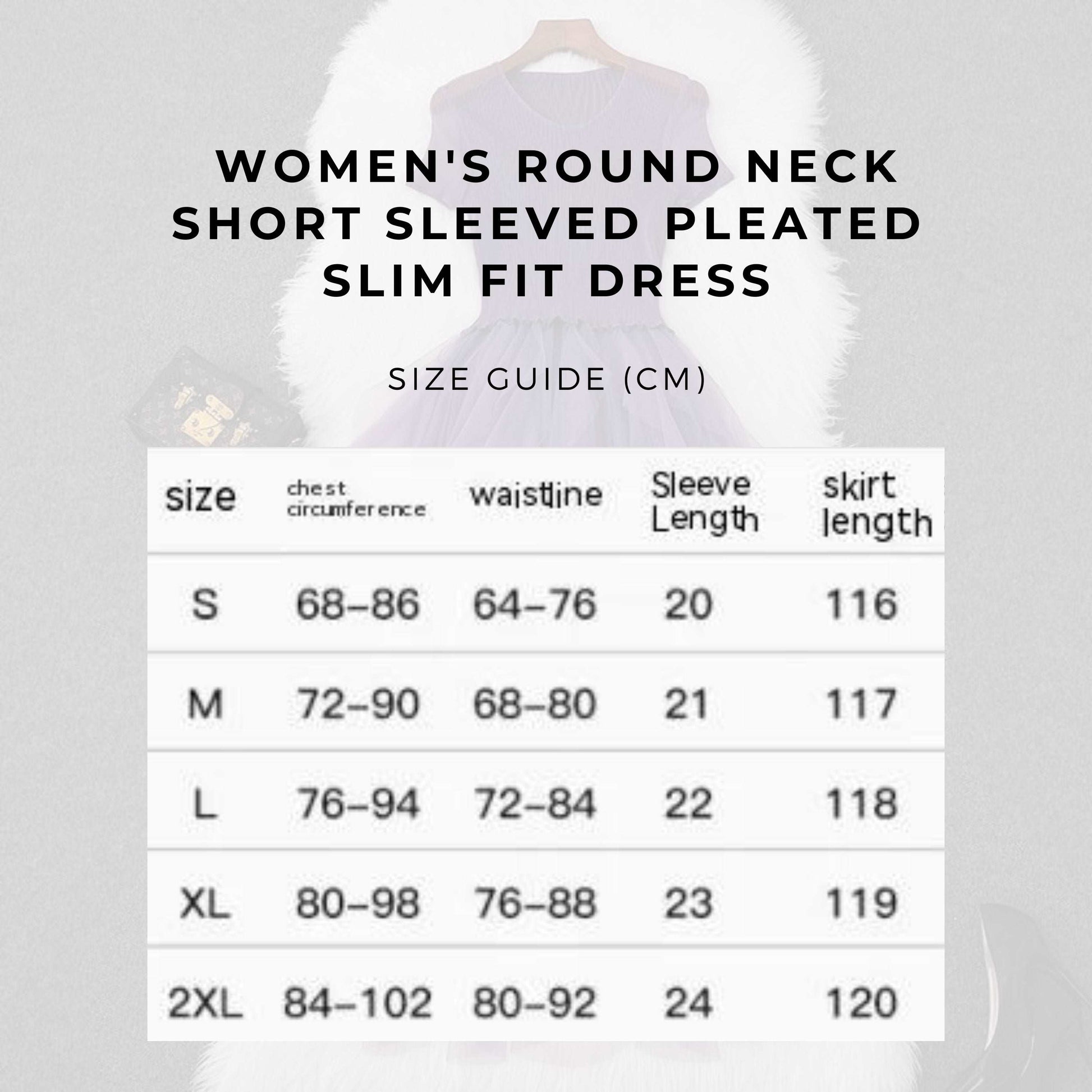 Women's Round Neck Short Sleeved Pleated Slim Fit Dress - ChoreGirl