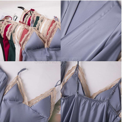 Women's Satin Robe and Nightgown Sleepwear Set - ChoreGirl