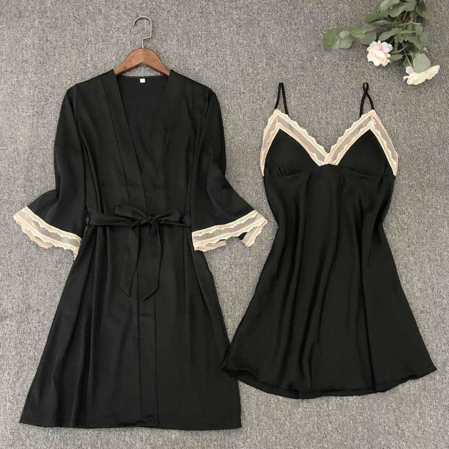 Women's Satin Robe and Nightgown Sleepwear Set - ChoreGirl