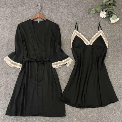Women's Satin Robe and Nightgown Sleepwear Set - ChoreGirl
