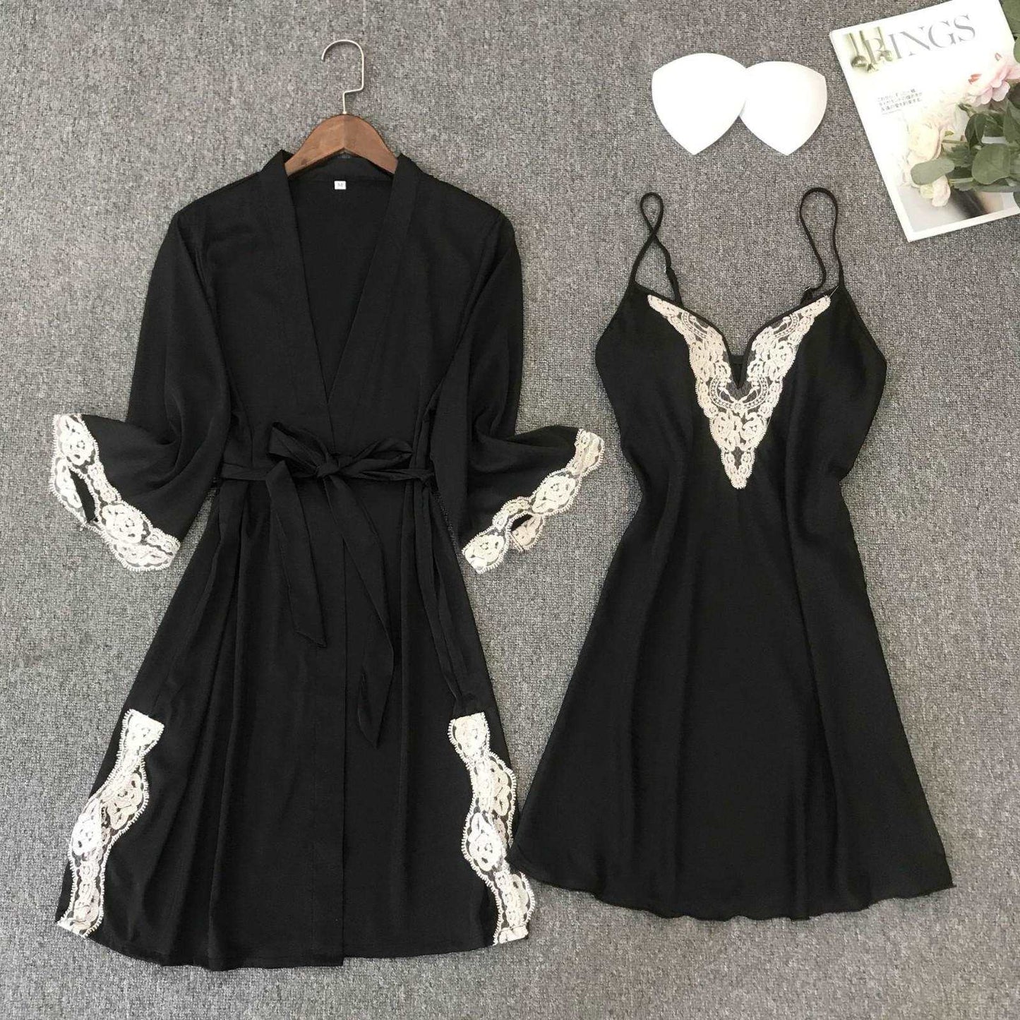 Women's Satin Robe and Nightgown Sleepwear Set - ChoreGirl