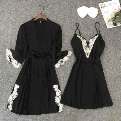 Women's Satin Robe and Nightgown Sleepwear Set - ChoreGirl