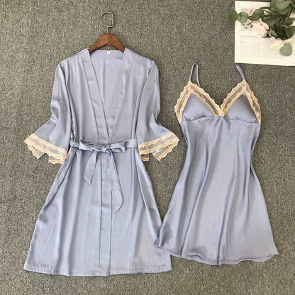 Women's Satin Robe and Nightgown Sleepwear Set - ChoreGirl