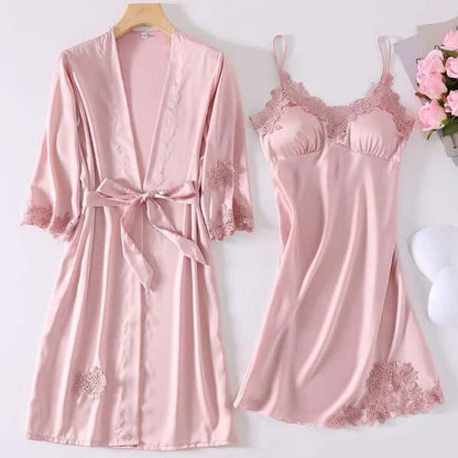 Women's Satin Robe and Nightgown Sleepwear Set - ChoreGirl